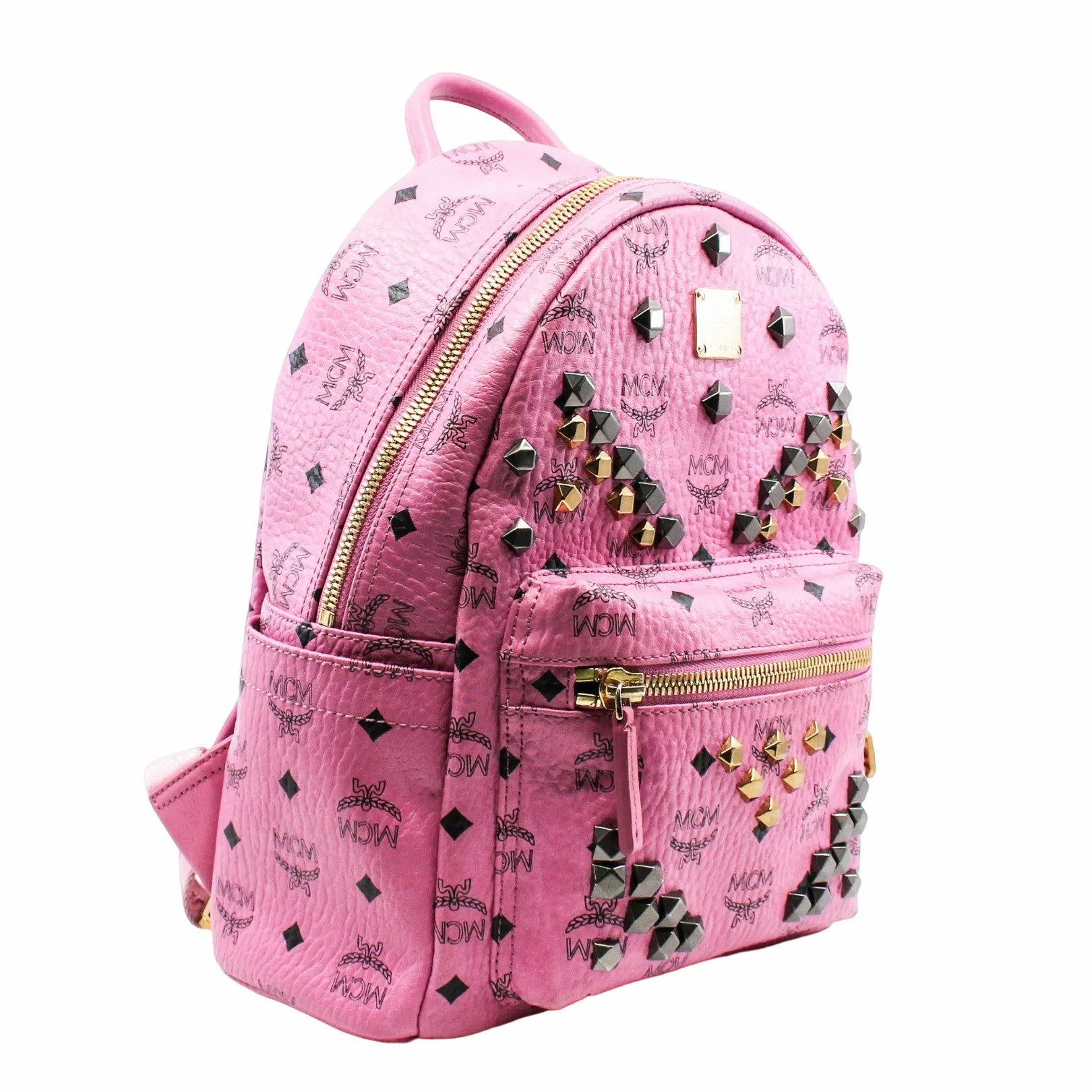 METALLIC VISETOS STUDDED SMALL DUAL STARK BACKPACKL PINK  GHW