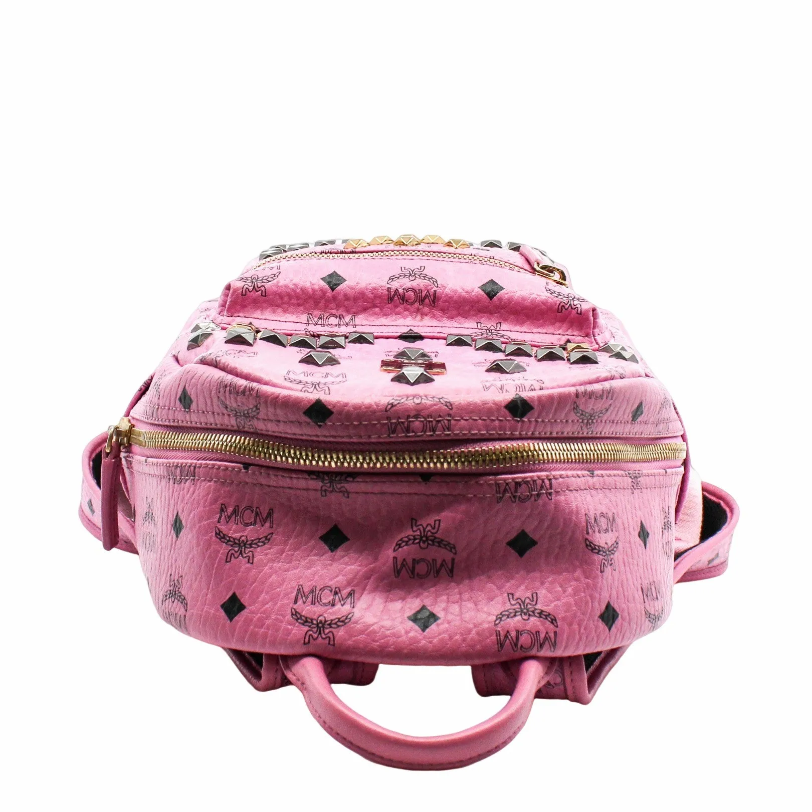 METALLIC VISETOS STUDDED SMALL DUAL STARK BACKPACKL PINK  GHW