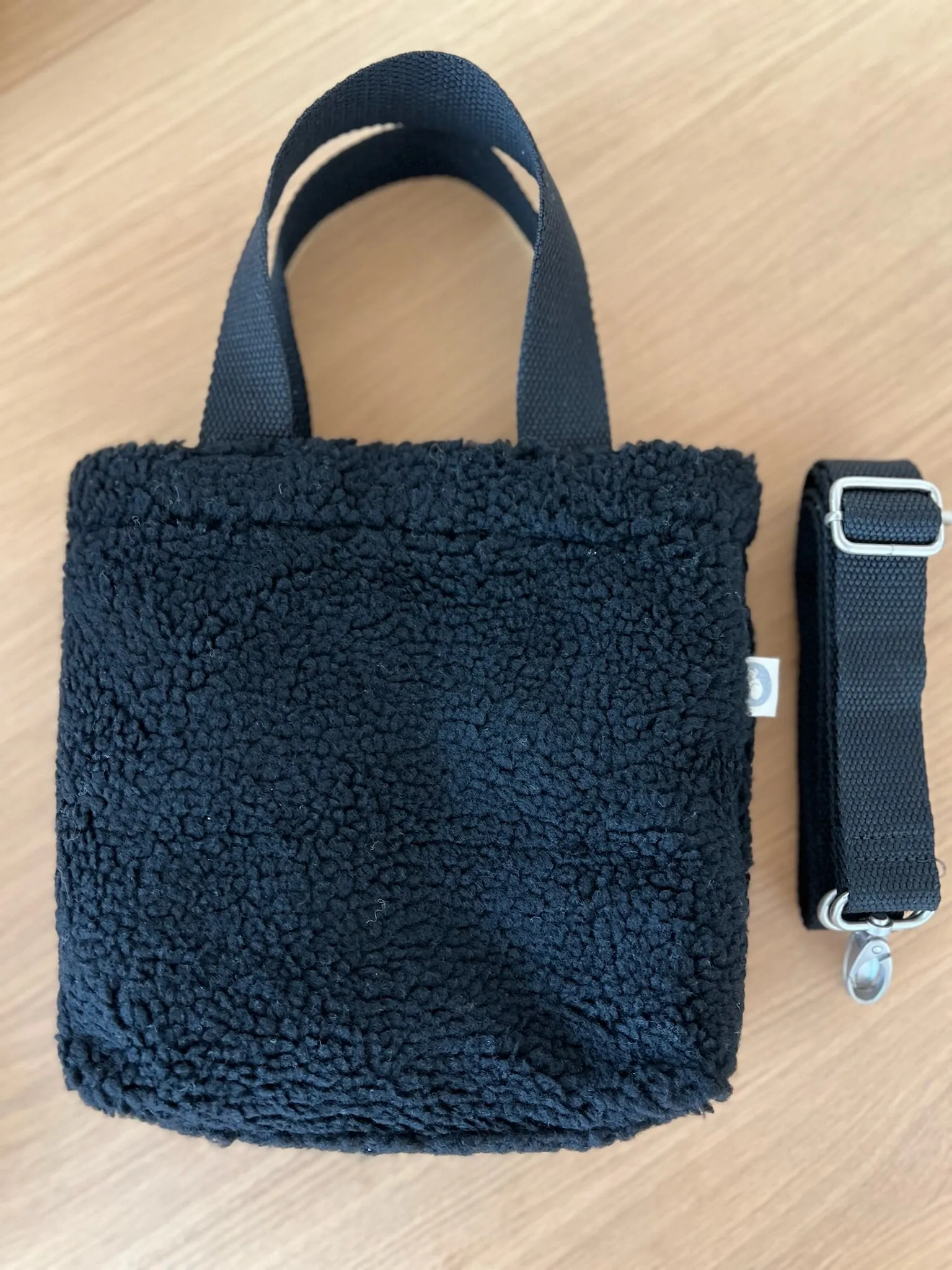 Midi Town Crossbody Bag: Black Sherpa