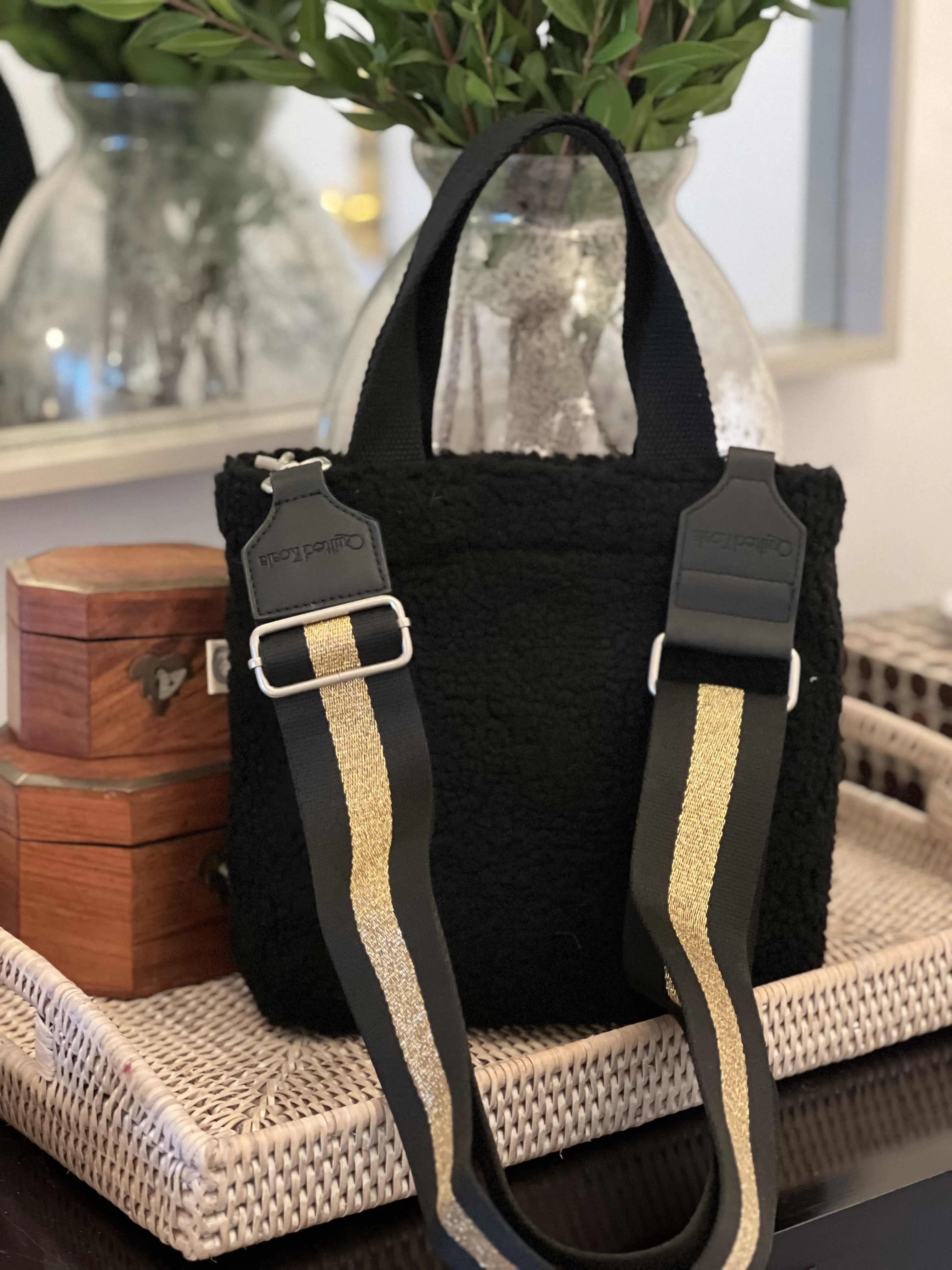 Midi Town Crossbody Bag: Black Sherpa