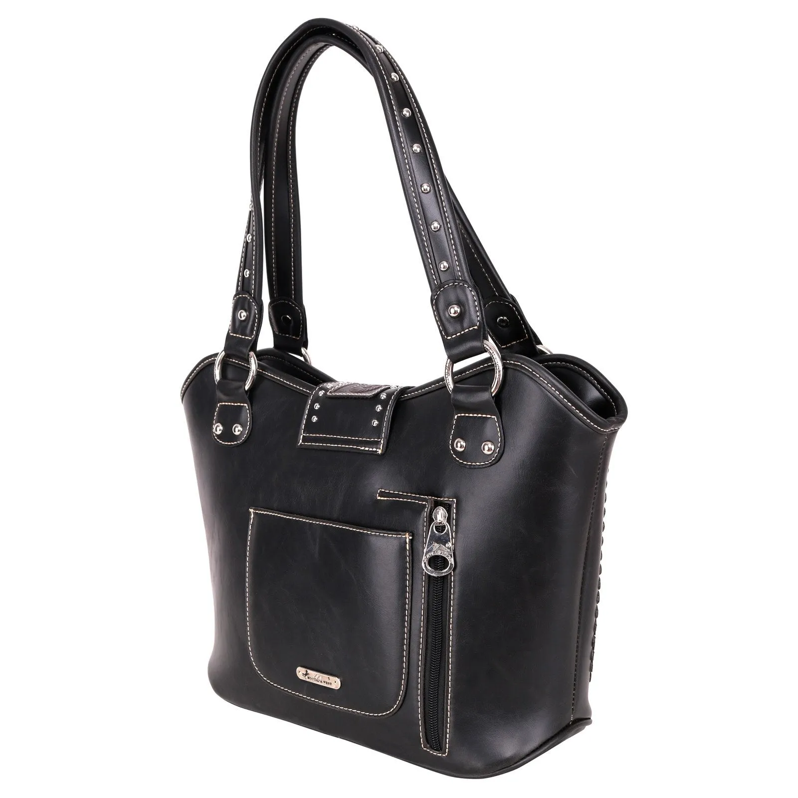 Montana West Concealed Carry Western Tooled Leather Purse and Wallet - Black