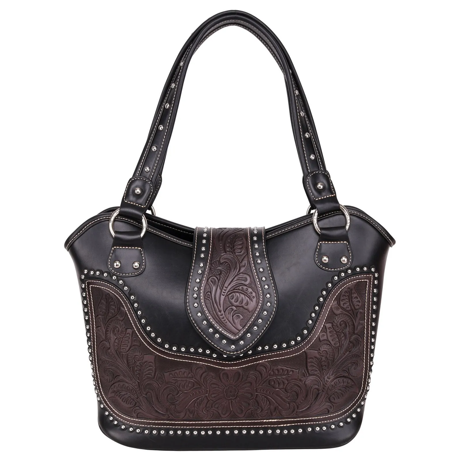 Montana West Concealed Carry Western Tooled Leather Purse and Wallet - Black