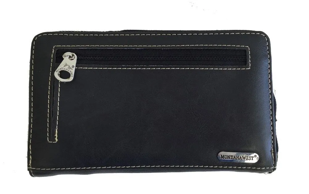 Montana West Concealed Carry Western Tooled Leather Purse and Wallet - Black