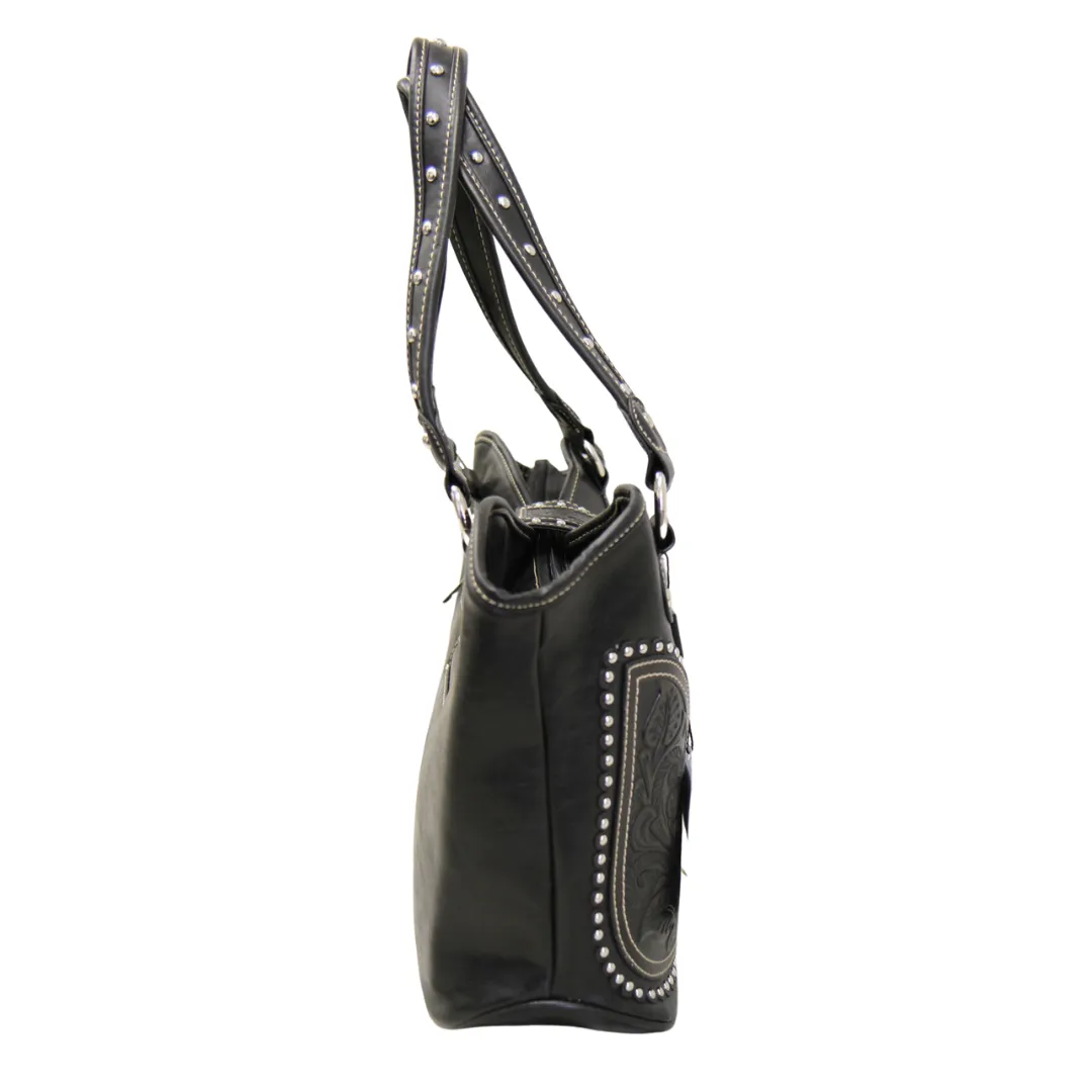 Montana West Concealed Carry Western Tooled Leather Purse and Wallet - Black