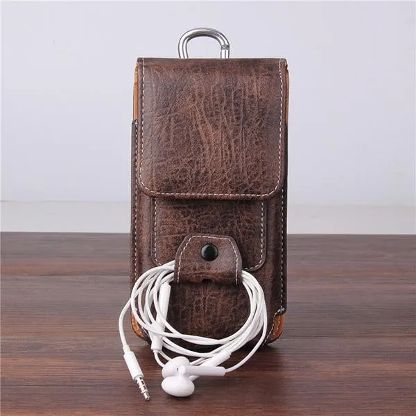 Multiple Sizes Men PU Leather Solid 6.3 inch Phone Bag Purse Casual Waist Bag Easy Carry