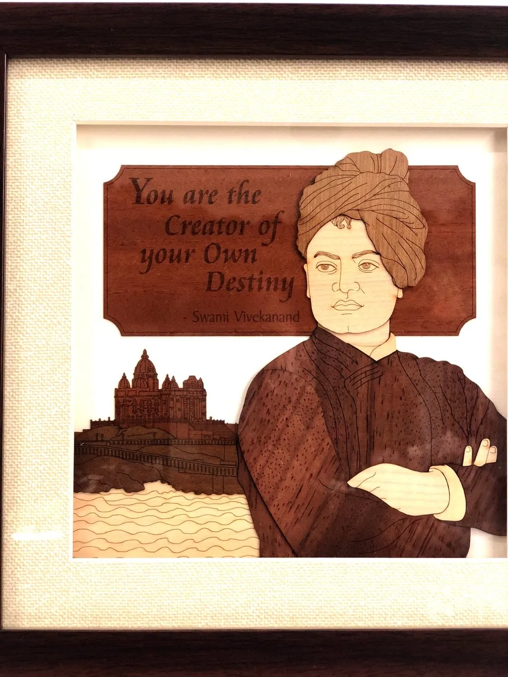 Natural Wood 3D Craftsmanship Glass Frame Swami Vivekanand By Tamrapatra