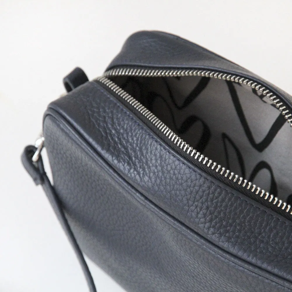 Navy Leather Camera Bag