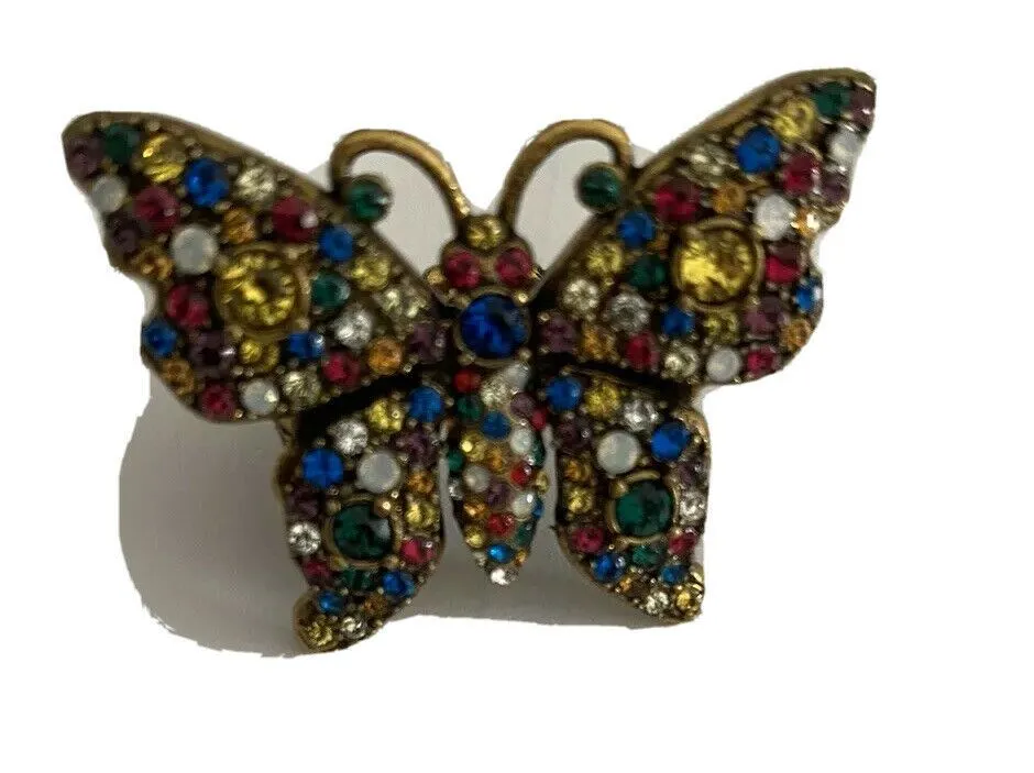 New Authentic GUCCI Women Crystal Studded Butterfly Ring Size M Italy