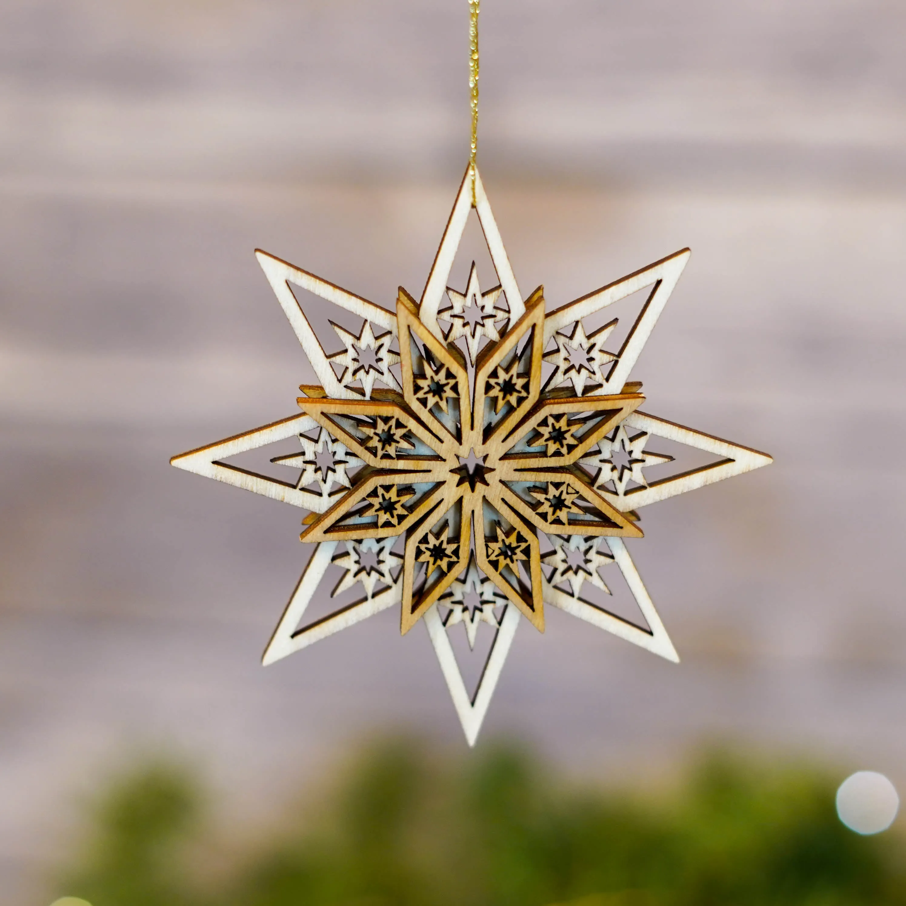 Ornament  - 3 Layer Star Detail with Brown Accent 9cm