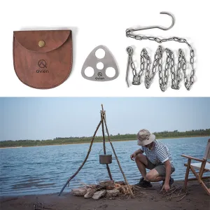 Outdoor Camping Triangular Hanging Pot Bracket Portable Tripod Ring Stainless Barbecue Rack Picnic Multifunctional Ring Hook