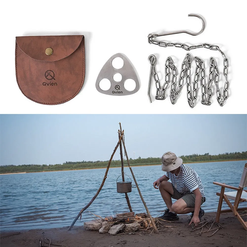 Outdoor Camping Triangular Hanging Pot Bracket Portable Tripod Ring Stainless Barbecue Rack Picnic Multifunctional Ring Hook