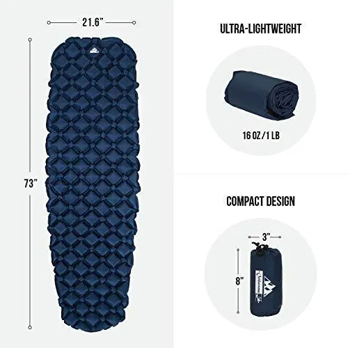 Outdoorsman Lab Camping Sleeping Pad, Ultralight Inflatable Camping Pad, Compact Hiking & Backpacking Gear Includes Camping Mat, Bag & Repair Kit