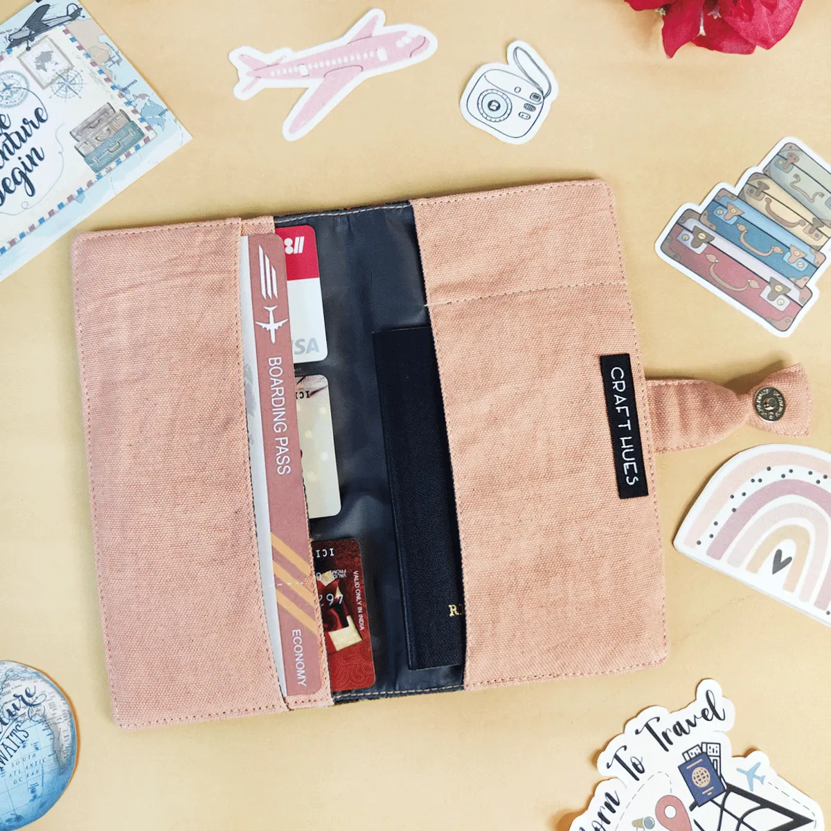 Peachy Chic Combo- Sling, Mini Wallet, Passport Case, Pouch