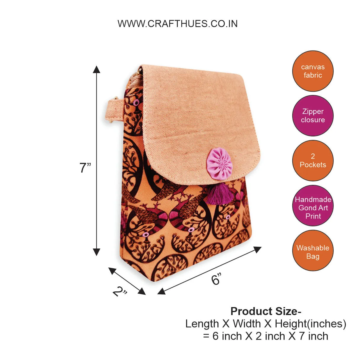 Peachy Chic Combo- Sling, Mini Wallet, Passport Case, Pouch