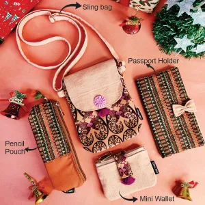 Peachy Chic Combo- Sling, Mini Wallet, Passport Case, Pouch