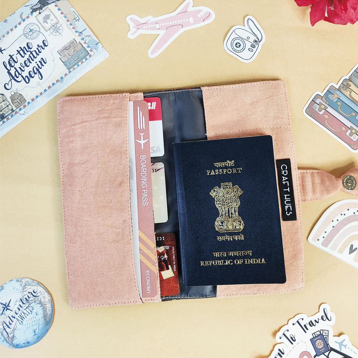 Peachy Chic Combo- Sling, Mini Wallet, Passport Case, Pouch