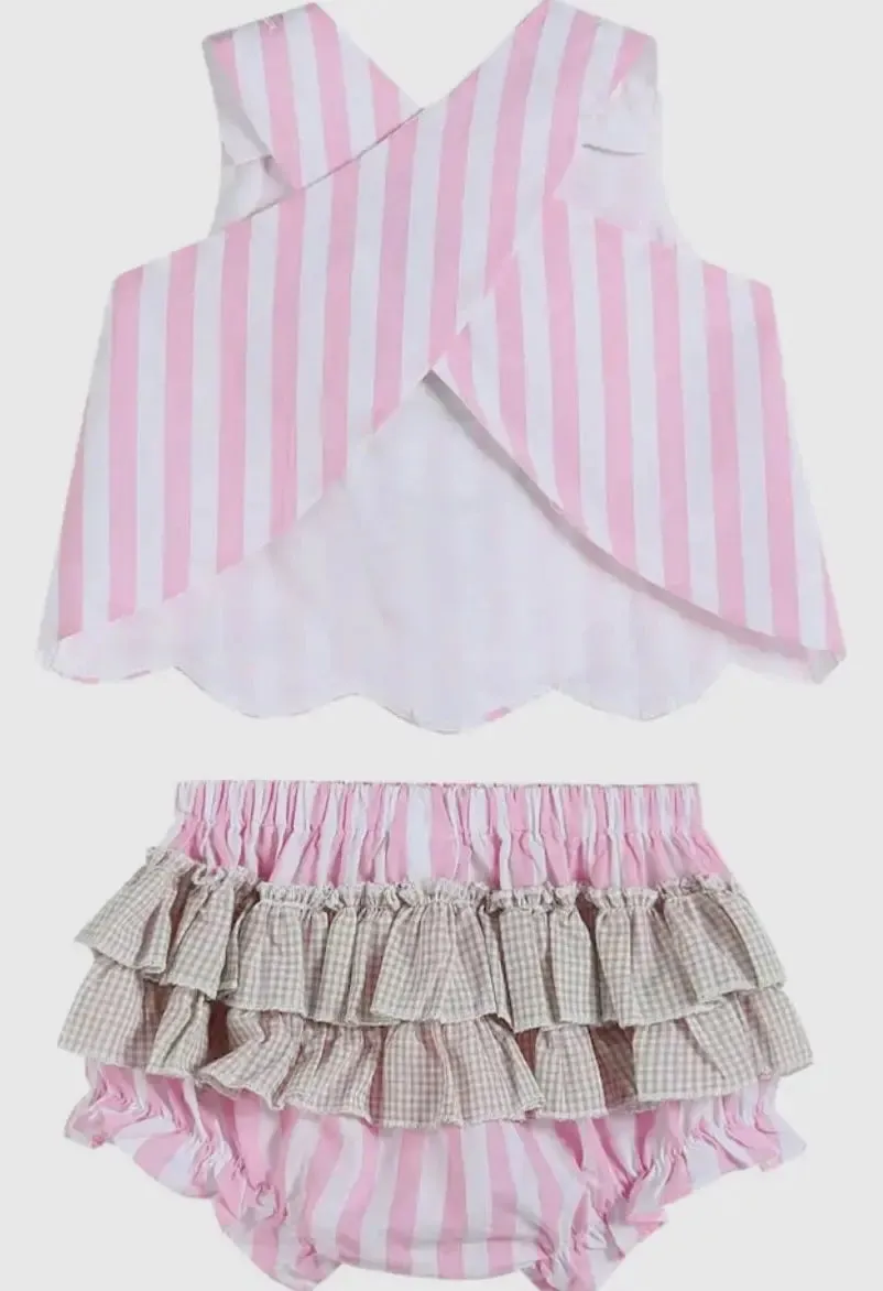 Pink Stripe Cupcake Applique Top &
Bloomer Set
