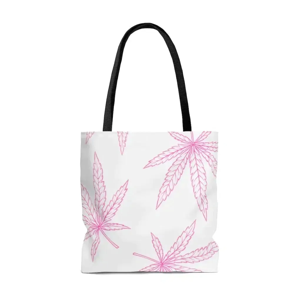 Pink Weed Leaf Reusable Canvas Tote Bag