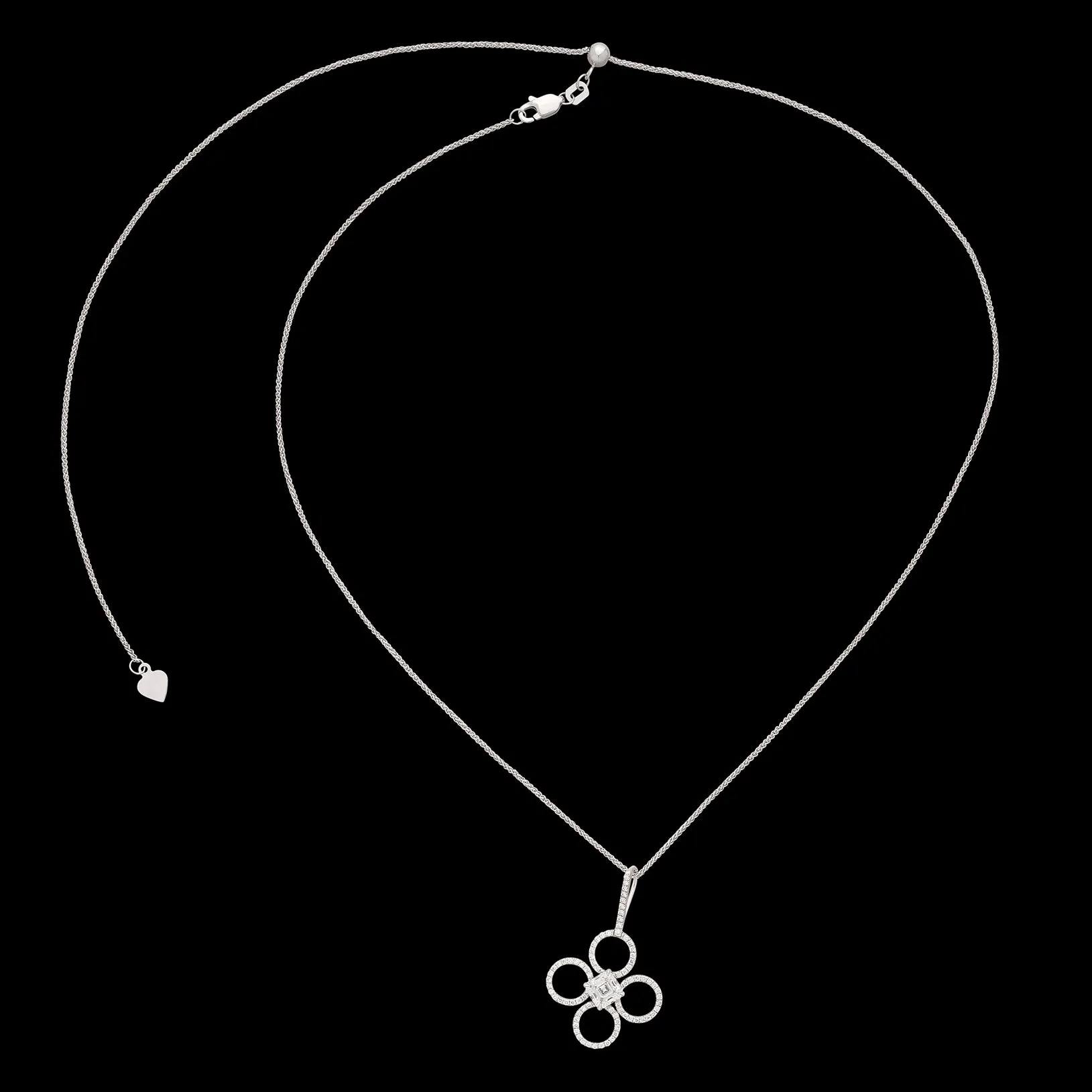 Platinum Asscher Cut Diamond Clover Pendant by Daniel K.