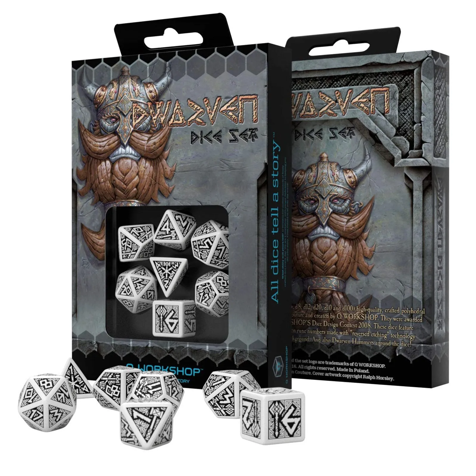Q-Workshop Dwarven White Black 7 Piece Dice Set