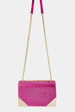 Rhinestone Studded Chain Strap Crossbody Bag