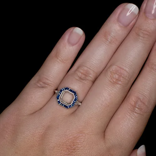 SAPPHIRE DIAMOND RADIANT ASSCHER CUT SETTING ENGAGEMENT RING SEMI-MOUNT VINTAGE