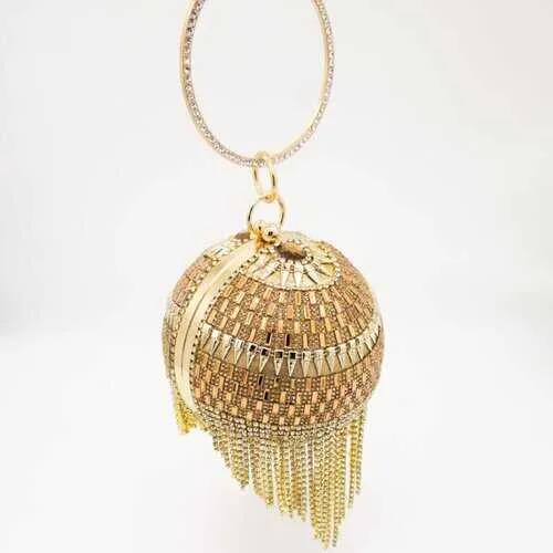 Shinny Studded Ball Shaped Tassel Clutch Bag