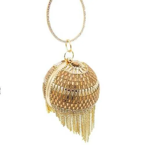 Shinny Studded Ball Shaped Tassel Clutch Bag