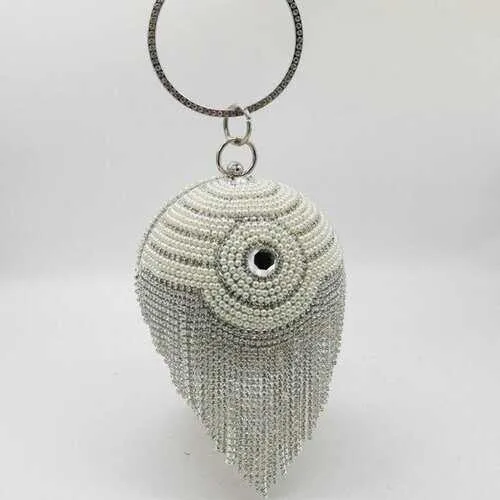 Shinny Studded Ball Shaped Tassel Clutch Bag