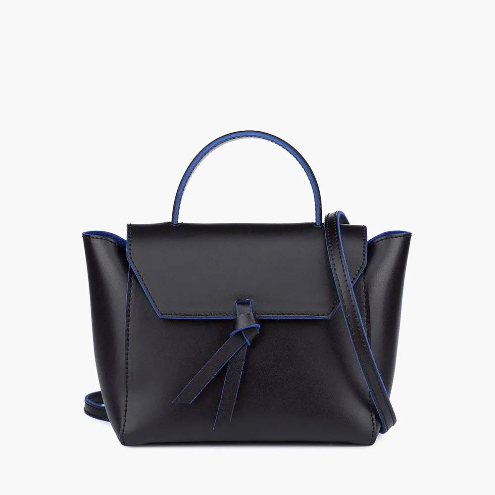 Siena Mini Leather Satchel Crossbody Bag - Black