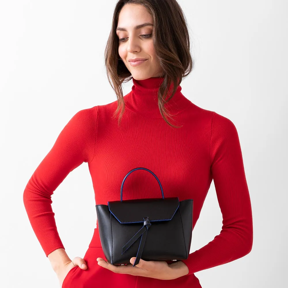 Siena Mini Leather Satchel Crossbody Bag - Black