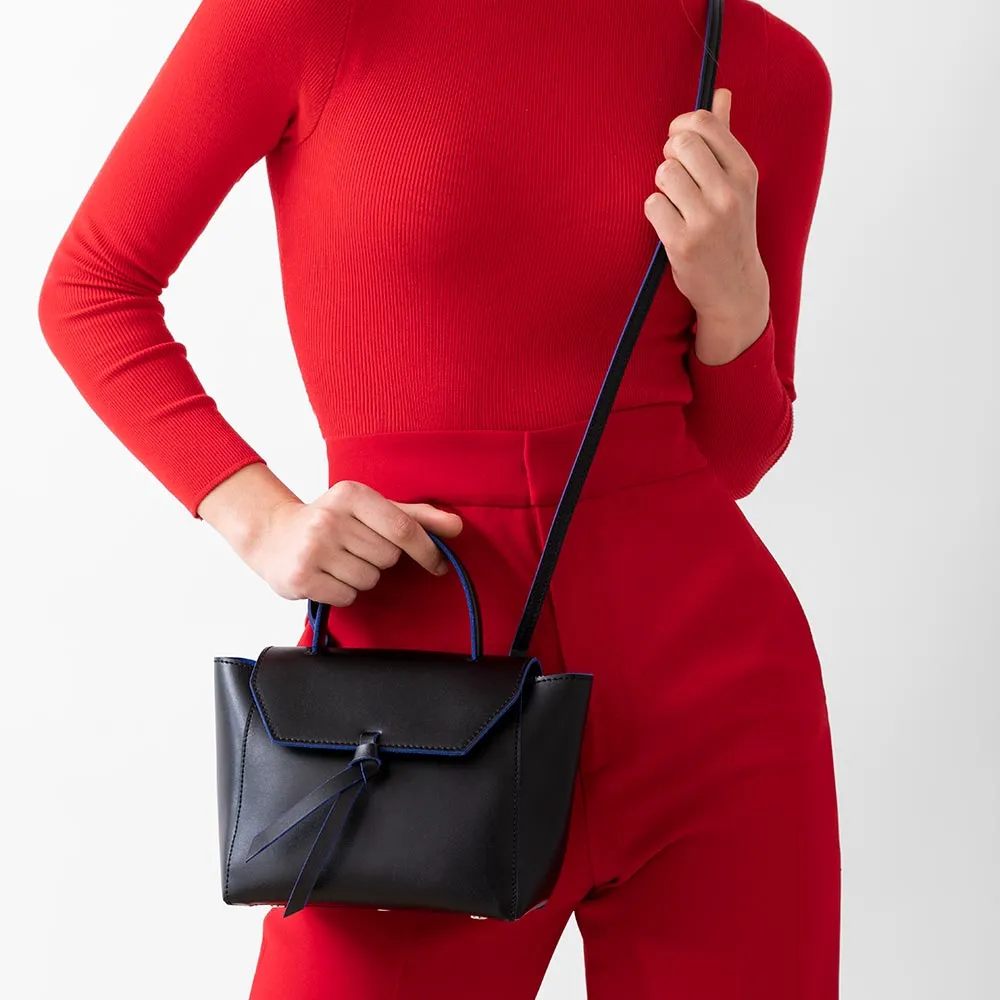 Siena Mini Leather Satchel Crossbody Bag - Black