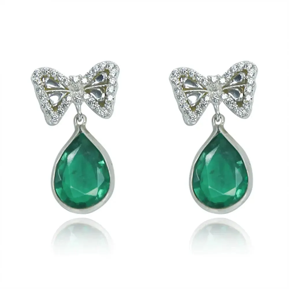 Silver Green Bow Earring