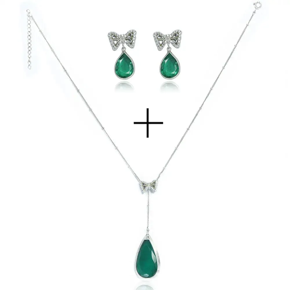 Silver Green Bow Earring