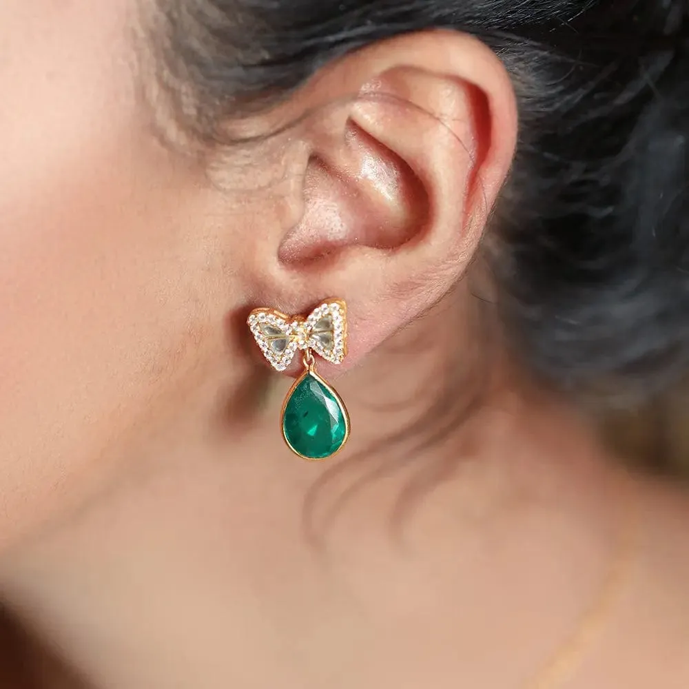 Silver Green Bow Earring