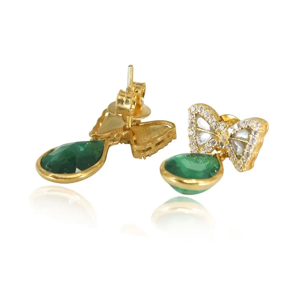 Silver Green Bow Earring
