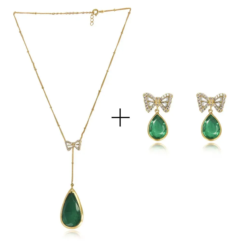 Silver Green Bow Earring