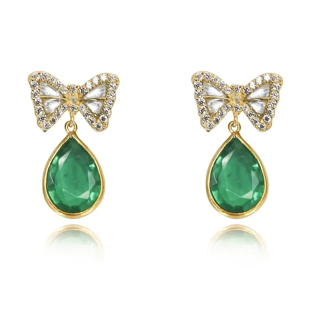 Silver Green Bow Earring