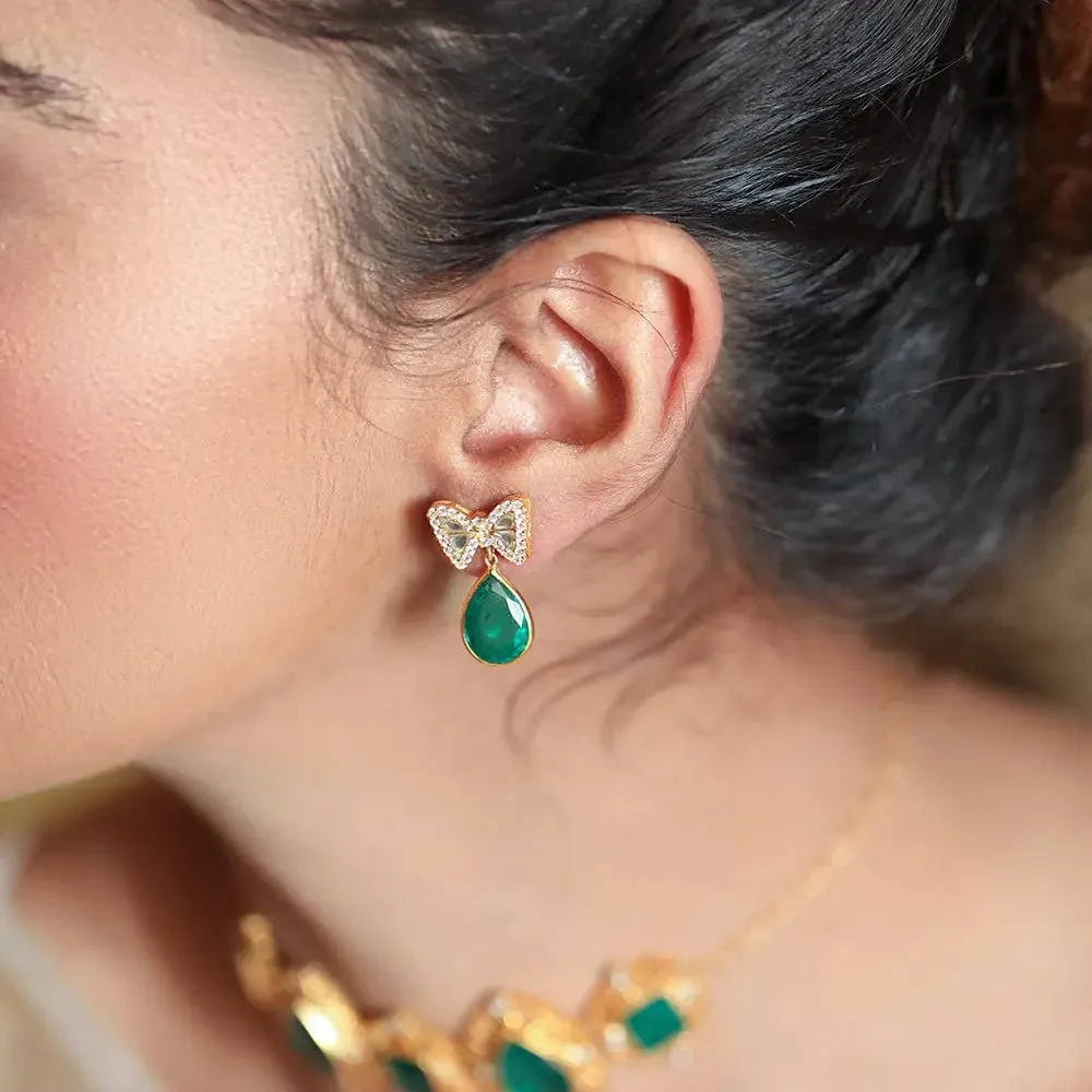 Silver Green Bow Earring