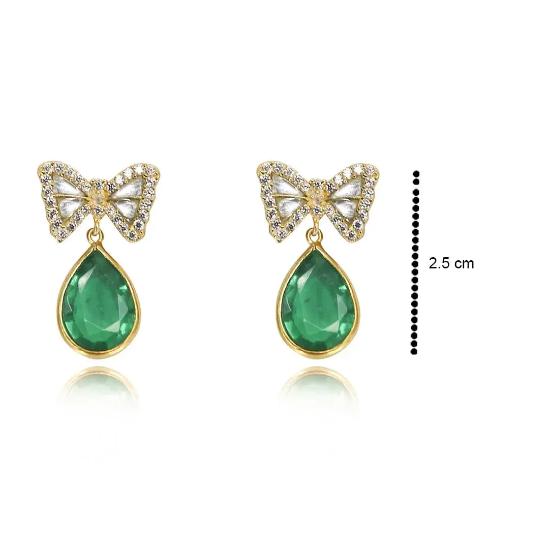 Silver Green Bow Earring