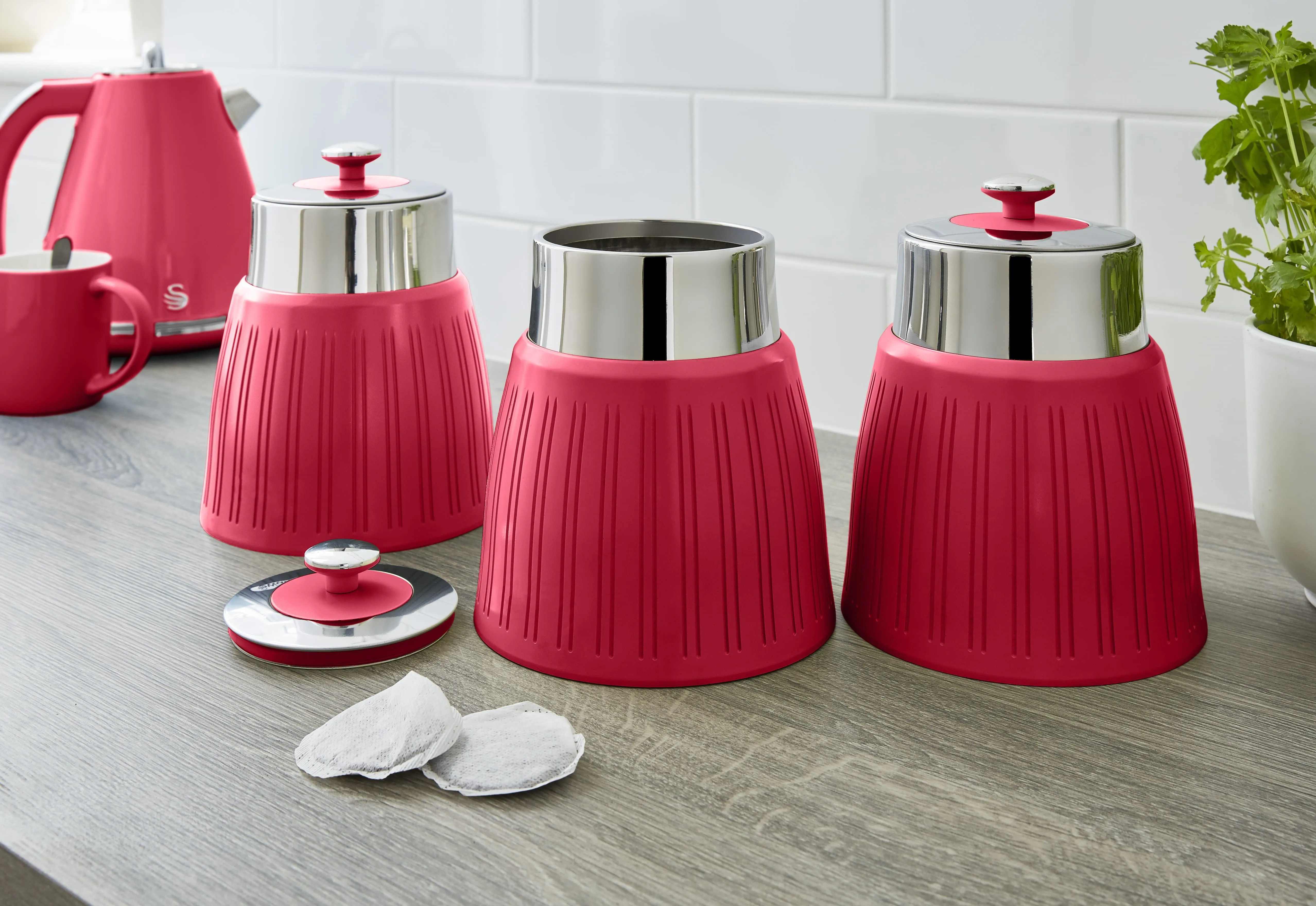 Swan Retro Set of 3 Striped Storage Canisters