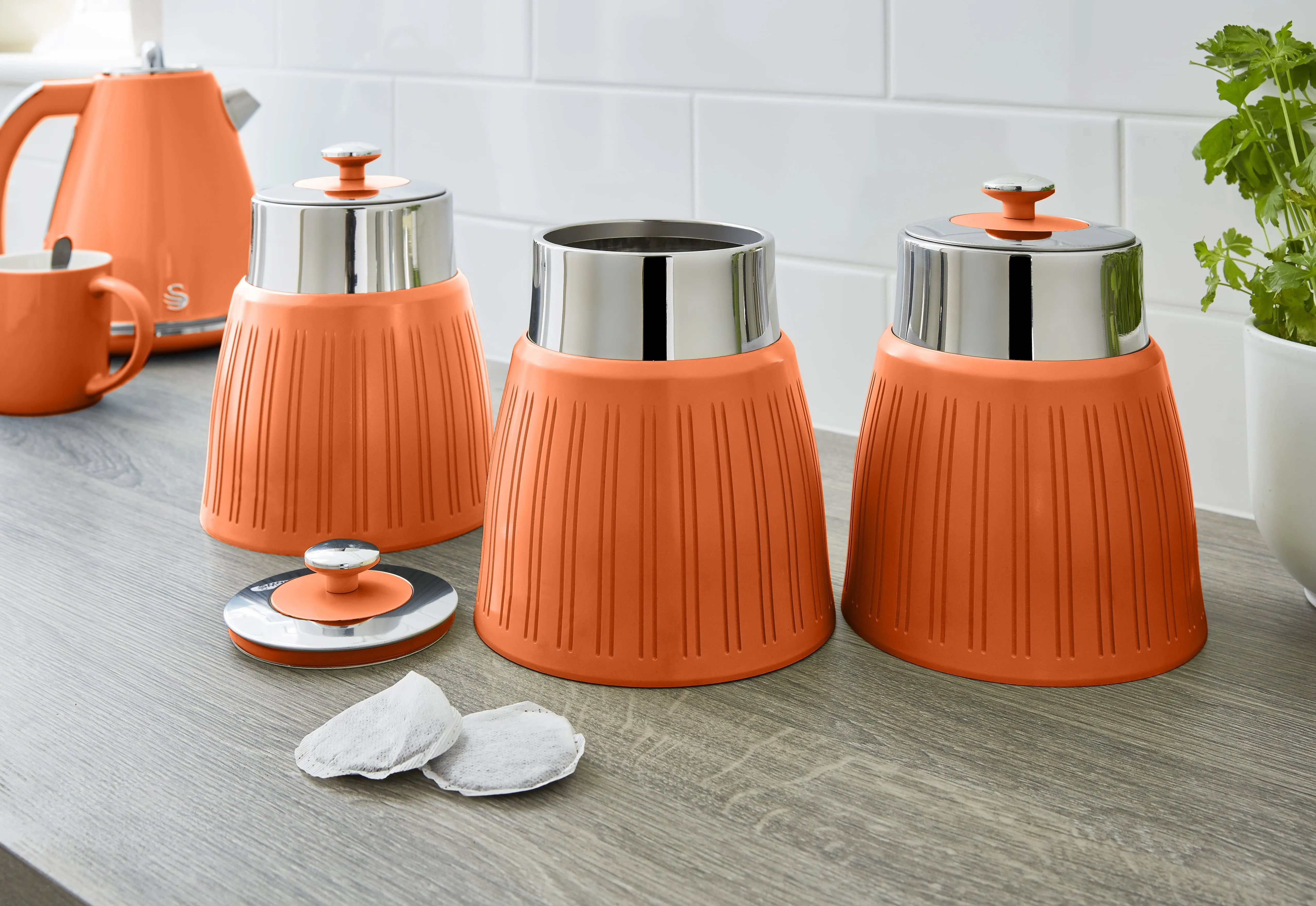 Swan Retro Set of 3 Striped Storage Canisters