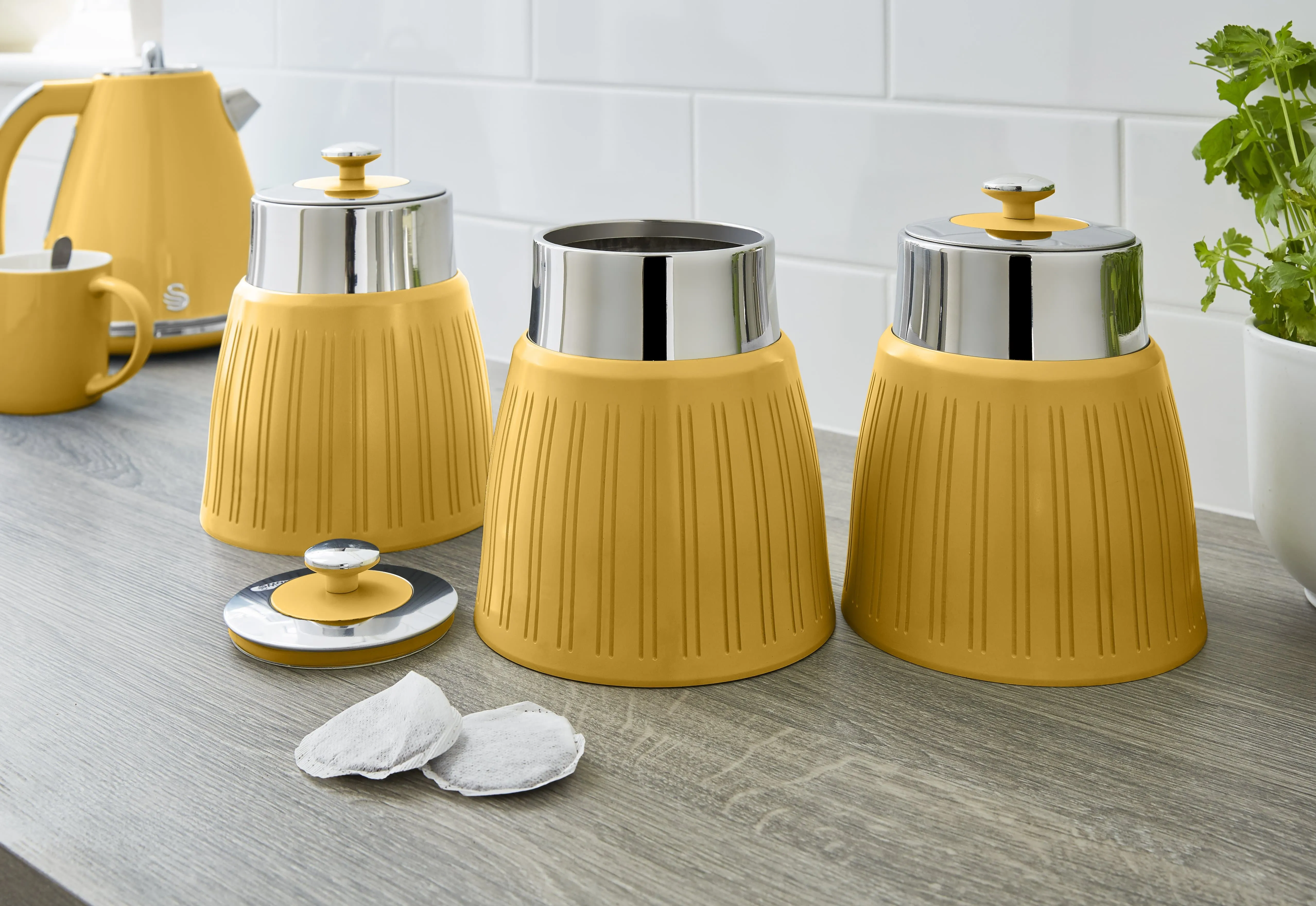 Swan Retro Set of 3 Striped Storage Canisters