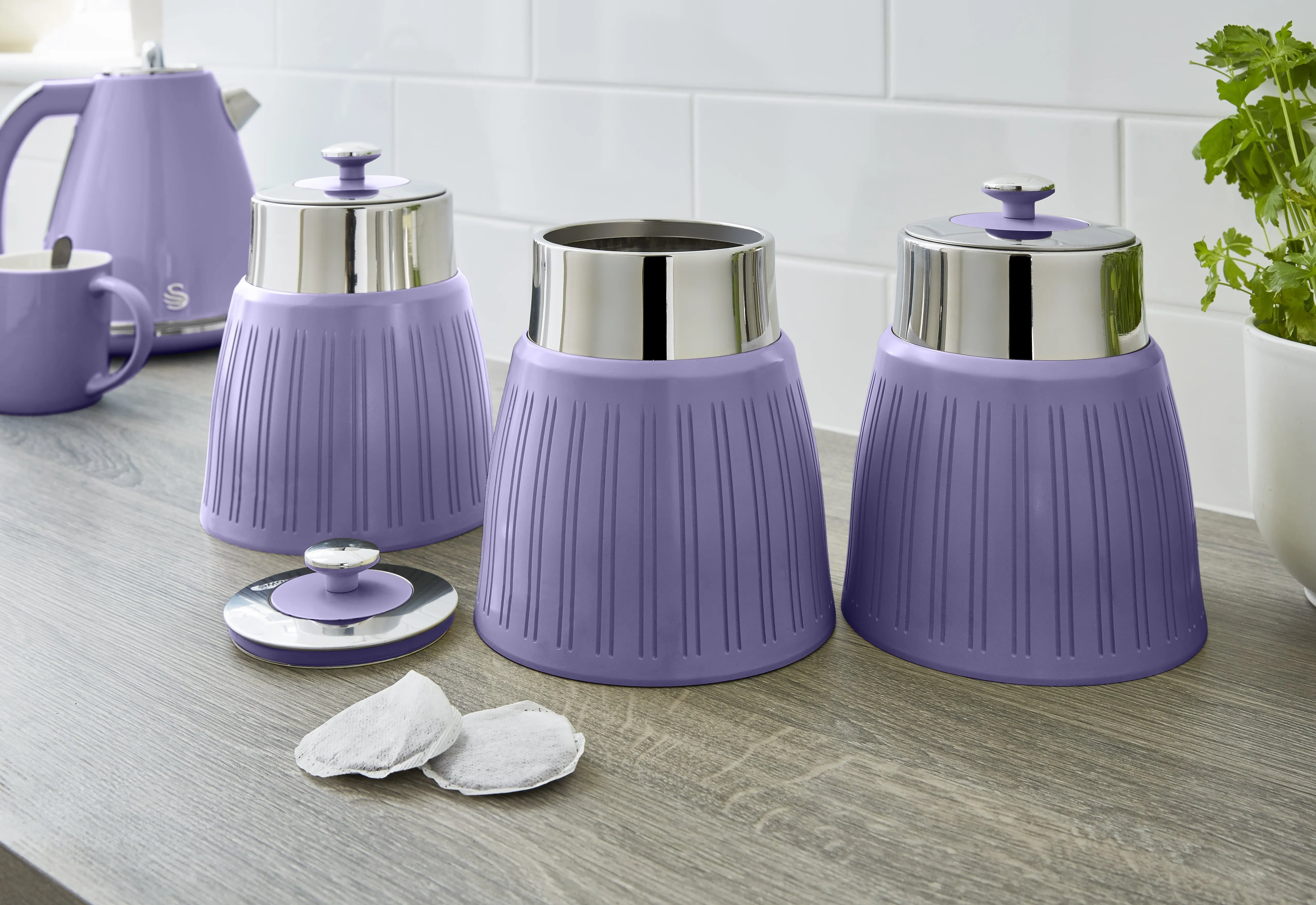 Swan Retro Set of 3 Striped Storage Canisters