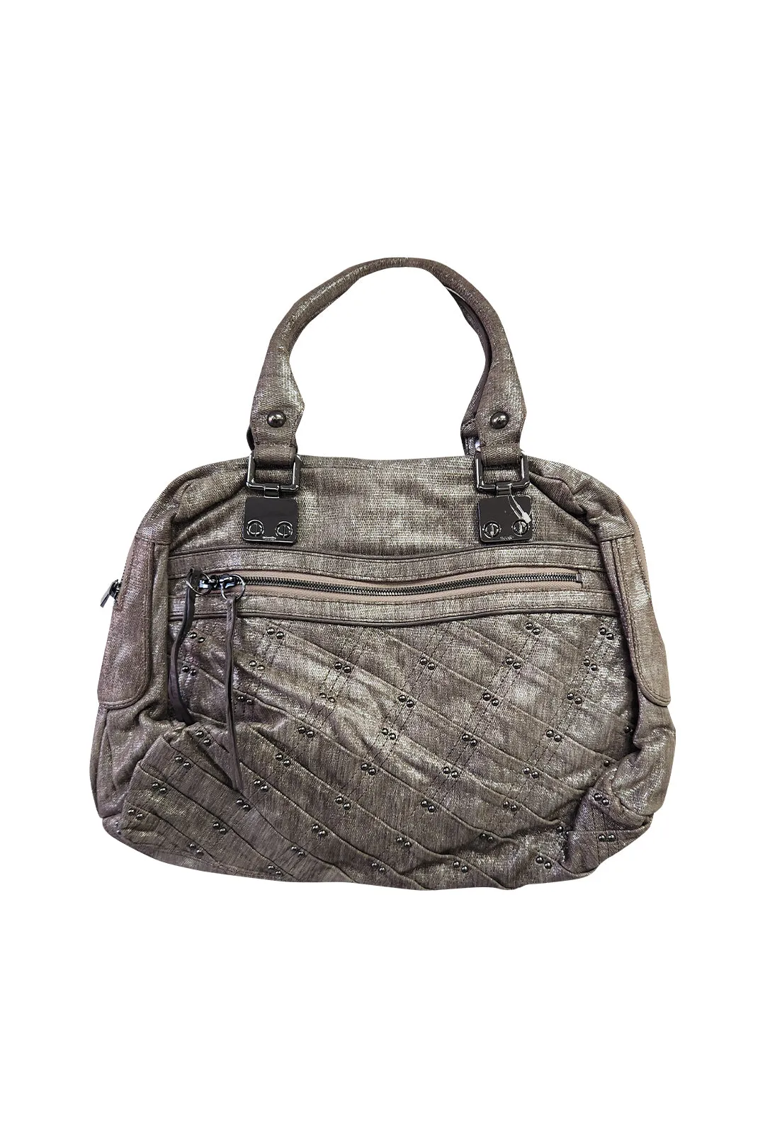 Taupe Leather Studded Reveal Satchel