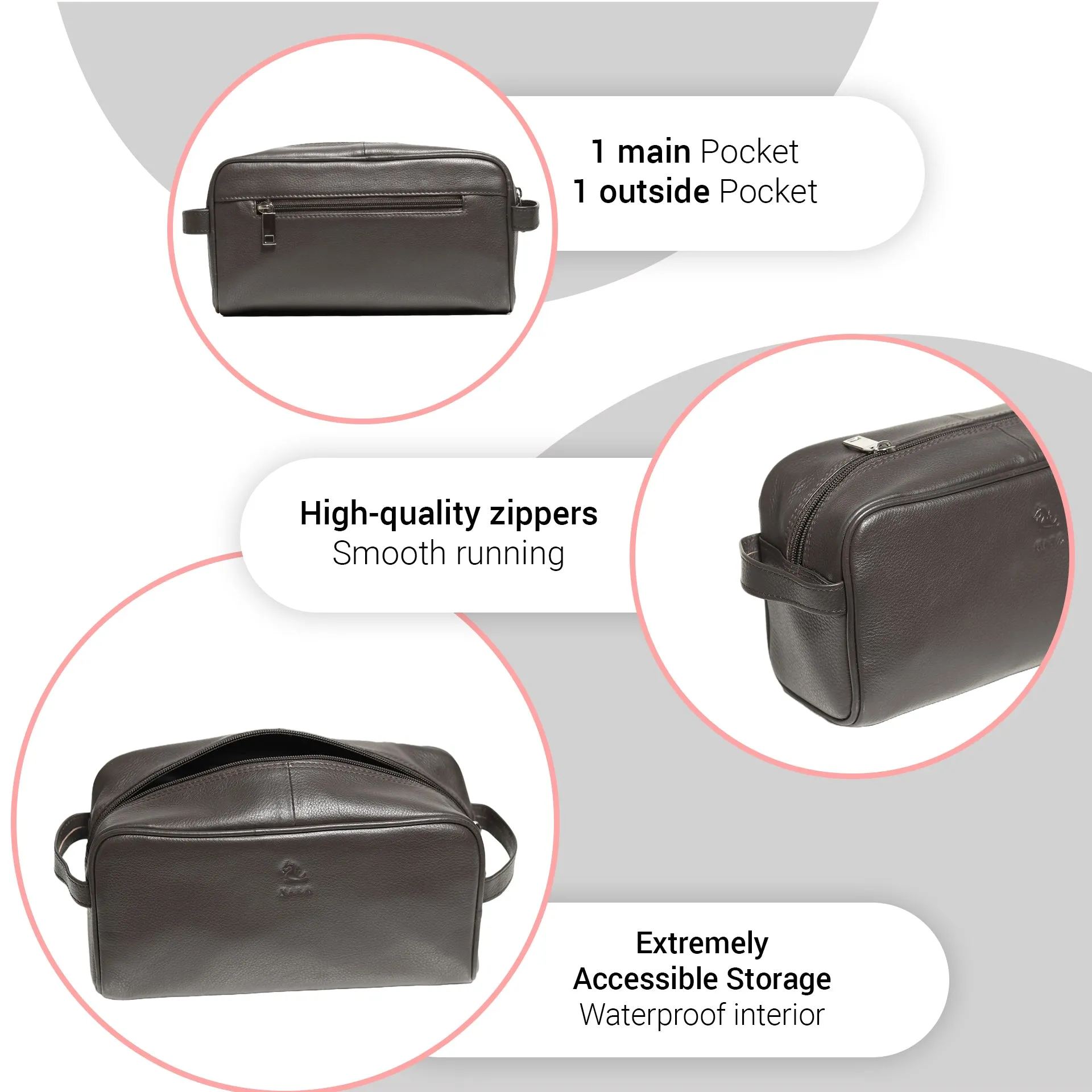 Ted Brown Leather Wash Bag for Men and Women