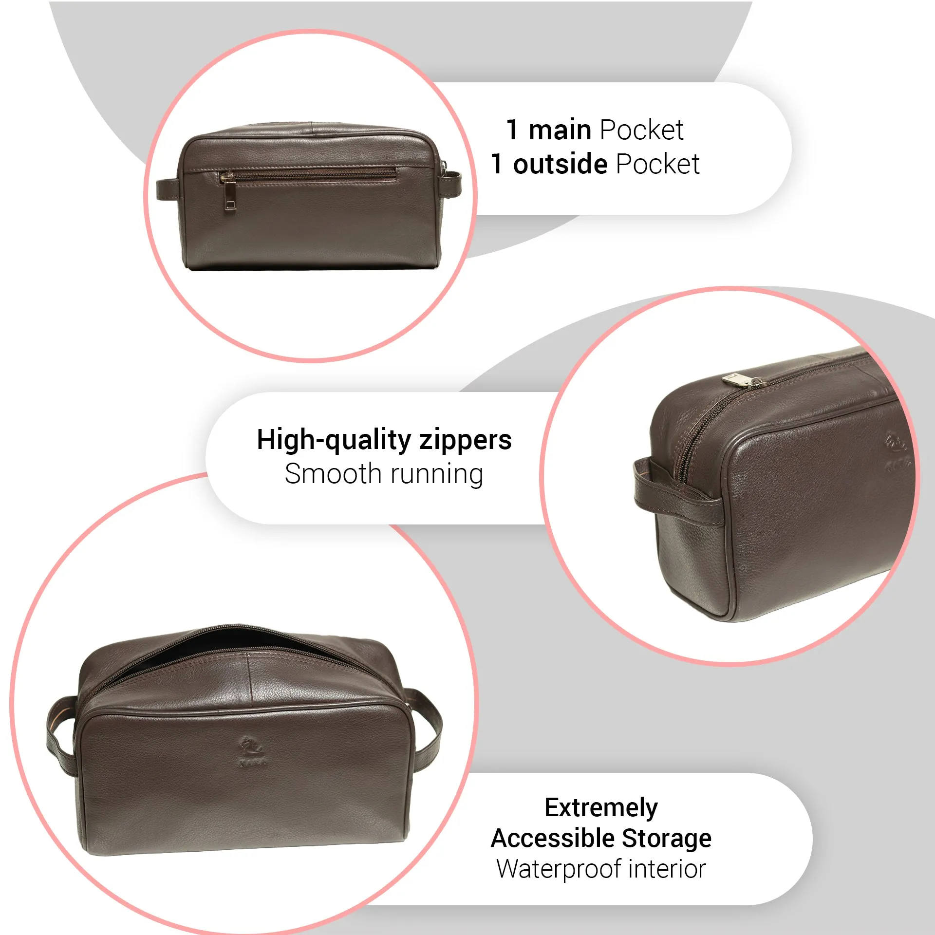 Ted Brown Leather Wash Bag for Men and Women