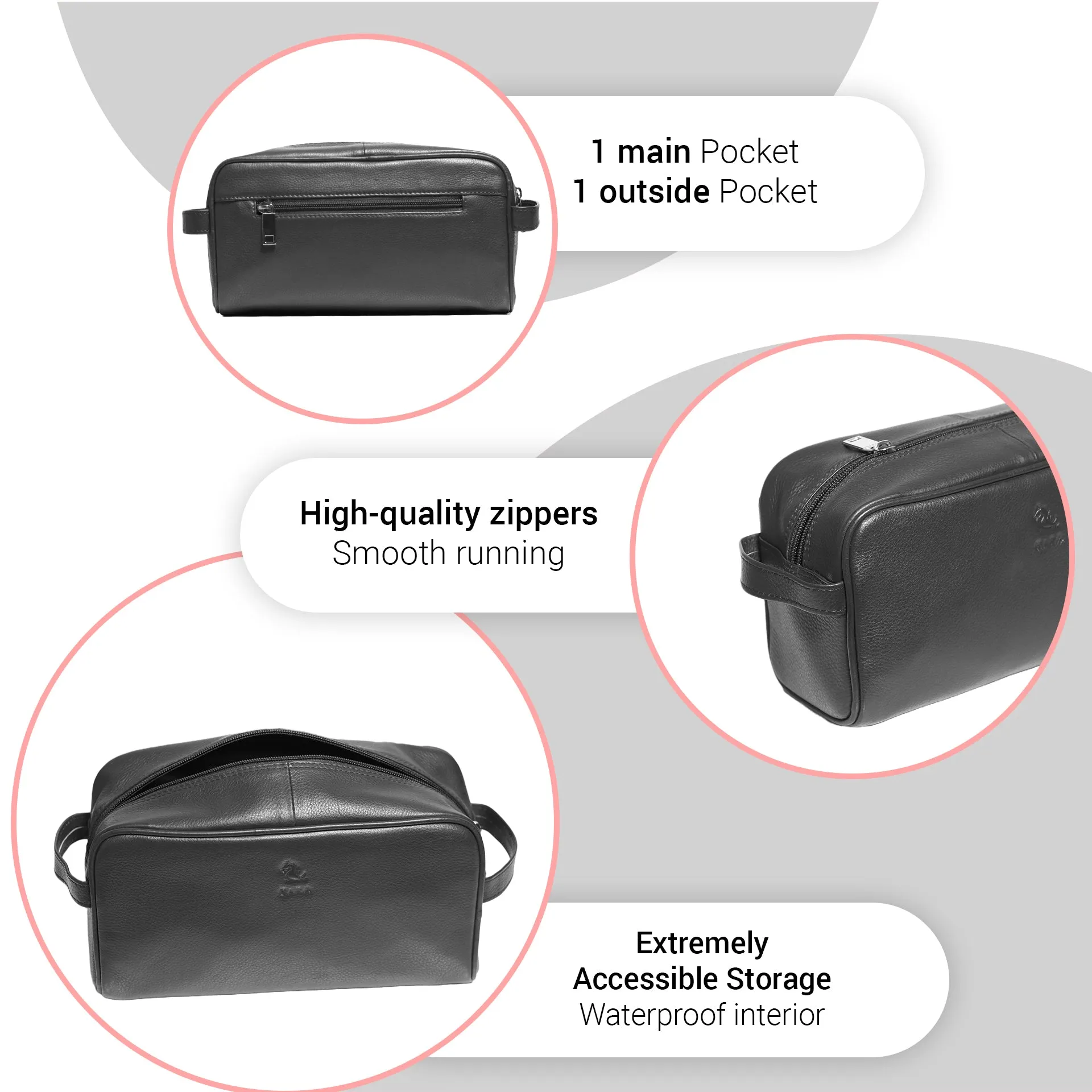 Ted Brown Leather Wash Bag for Men and Women