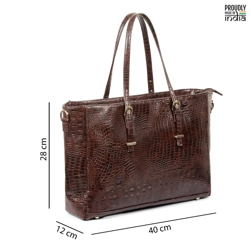 THE CLOWNFISH Belleza Handbag - Stylish Tote with Padded Laptop Sleeve | 15.6 inch Capacity | Rust Brown