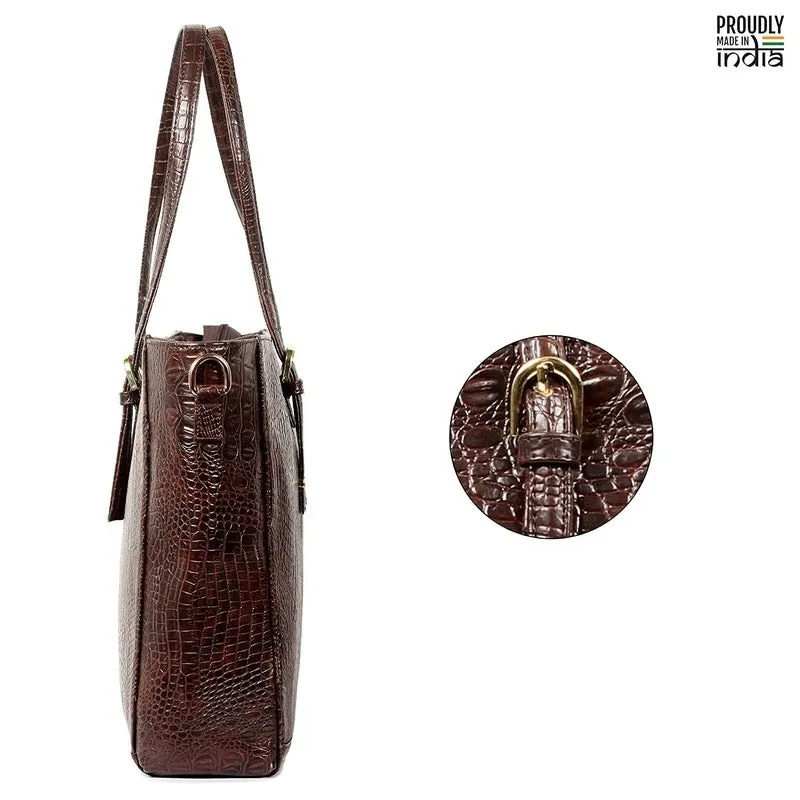 THE CLOWNFISH Belleza Handbag - Stylish Tote with Padded Laptop Sleeve | 15.6 inch Capacity | Rust Brown